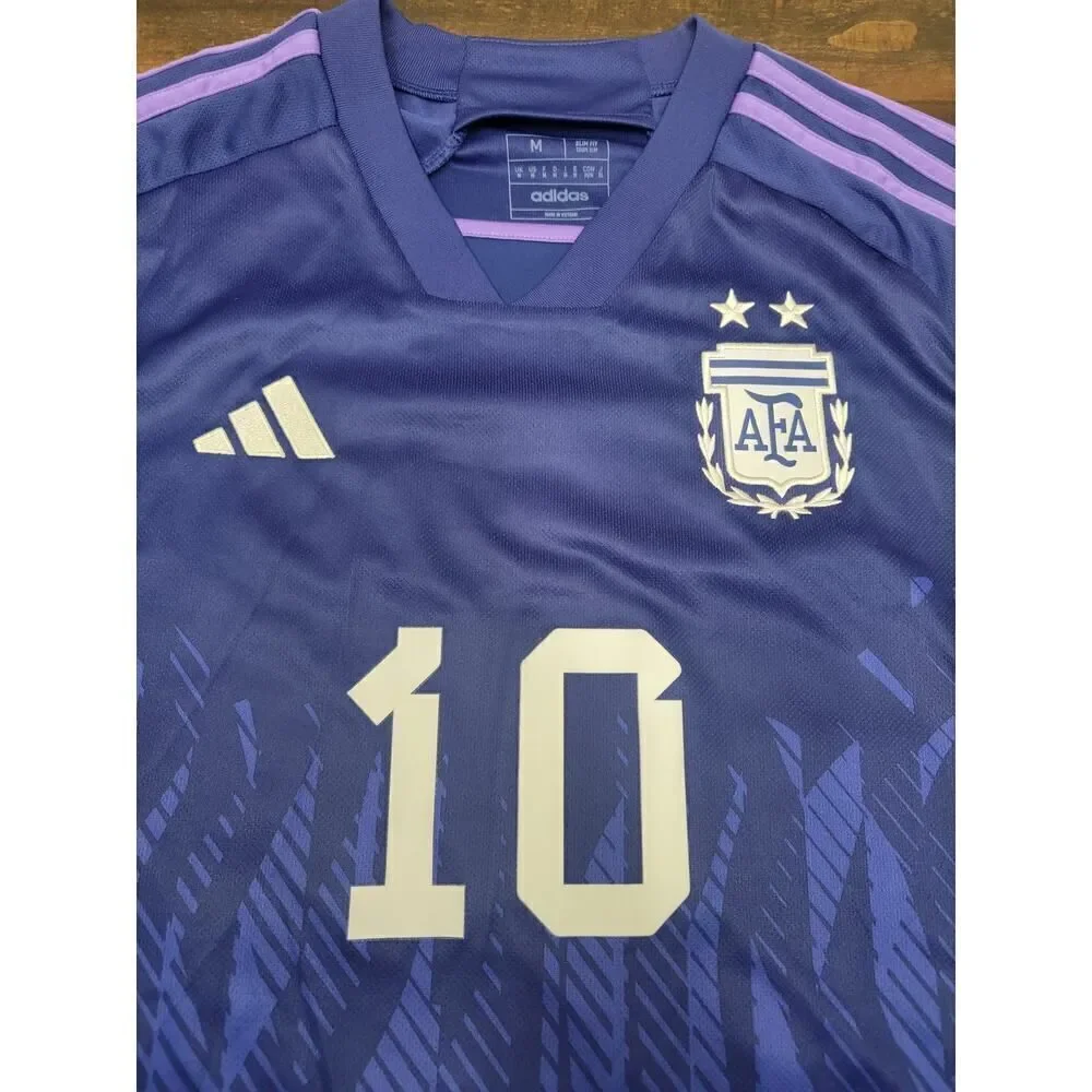 Official Adidas Argentina Away Soccer Jersey 2022 Messi 10 WC Champion Size S